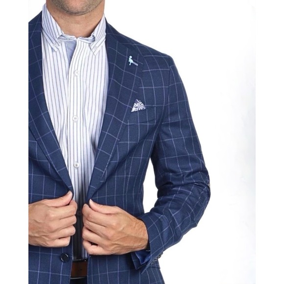 TAILORBYRD Mens 42R Blue Windowpane Blazer Sport Coat Jacket - Picture 6 of 8